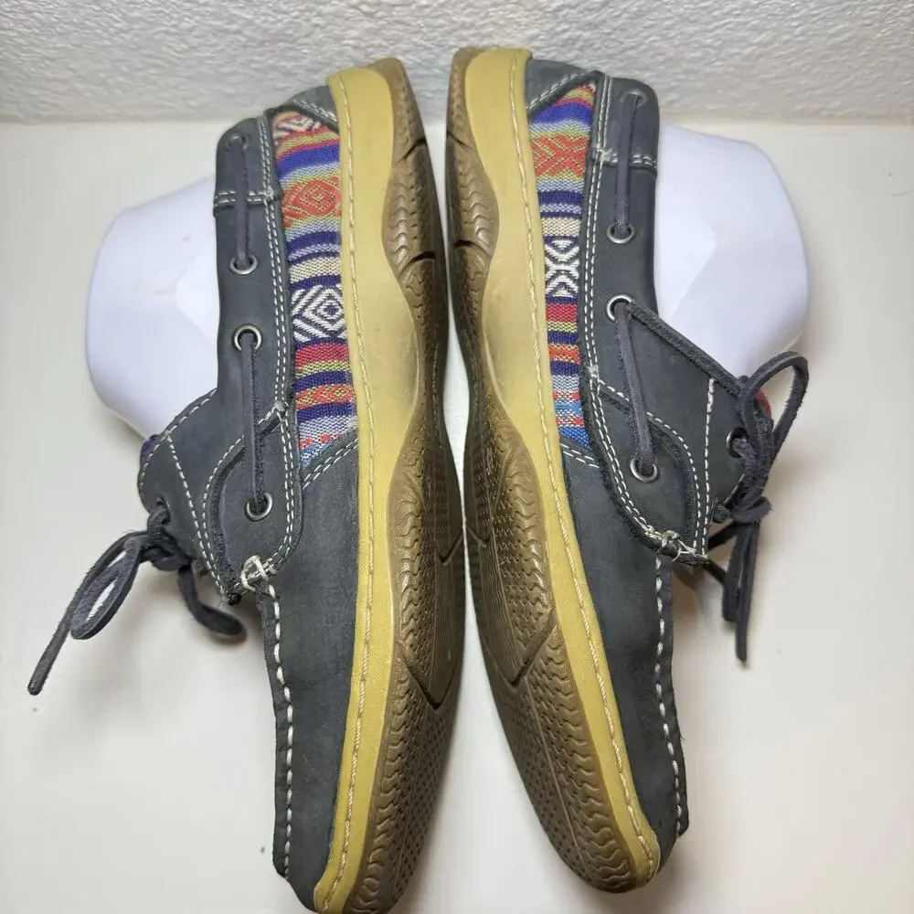 Highland Creek Harborside Boat Shoes Men's 8M Gray Leather Lace Up Aztec Style